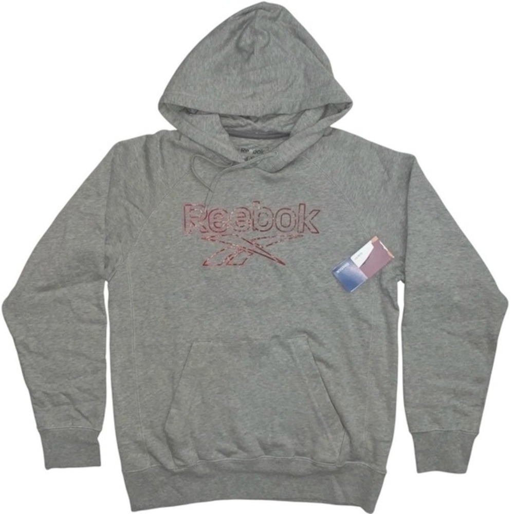 NEW Reebok Men's Size M Gray Pullover Hoody Sweater Red Logo Outline Casual 2011